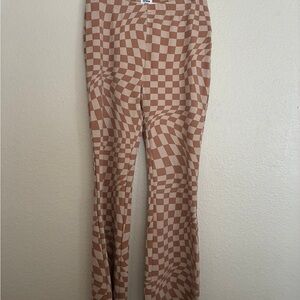 Cotton On Brown Optical Checker Flare Pants – Size M
